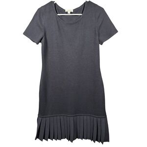 ST JOHN SPORT Women's Black Short Sleeve Knit Dress with Pleated Hem Size S